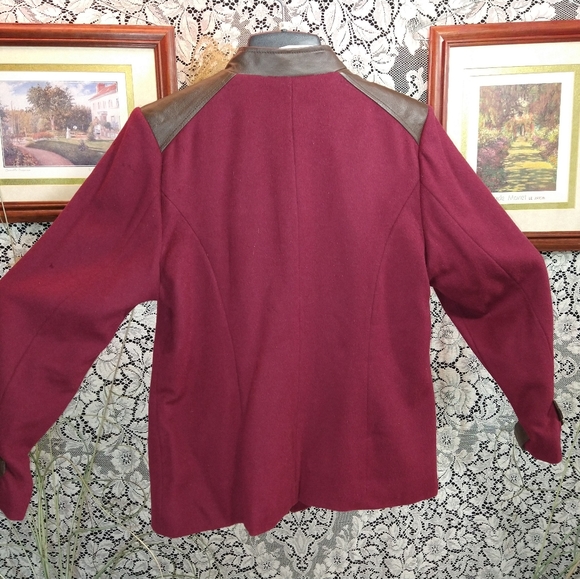 Bradley Bayou wool cashmere with leather trim coat vintage heavy zipper pockets - Picture 3 of 5